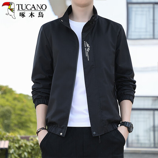 Woodpecker (TUCANO) Jacket Men's Spring and Autumn Loose Stand Collar Versatile Casual Jacket Trendy Comfortable Top Men's Black 4XL