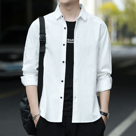 Jeanswest shirt men's long-sleeved shirt spring and autumn work clothes shirt tops young and middle-aged lapel versatile loose casual jacket A645-1916 black 3XL (155Jin[Jin equals 0.5kg]-175Jin[Jin equals 0.5kg])