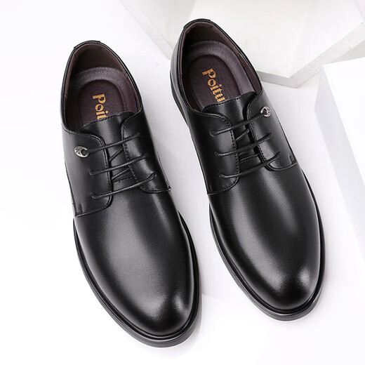 Portures leather shoes men's British lace-up business casual formal shoes lightweight derby work shoes for men 5522 black 42