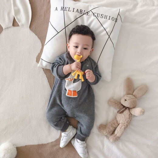 2020 new baby boy one-piece clothes autumn style baby girl outer wear autumn suit infant and young children fashionable outing clothes gray bottom goose (ready in stock) 80cm
