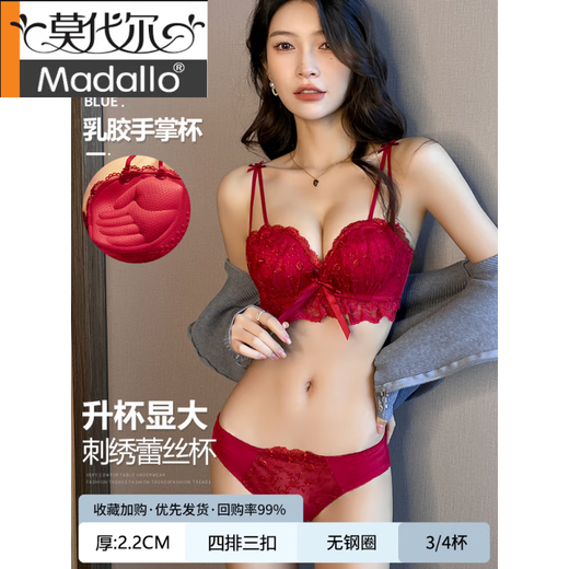 Modal Black Underwear Women's Small Breast Gathering and Enlarging No Wire Rings Sexy Lace Bra and Panties Red-Set 80A (170)