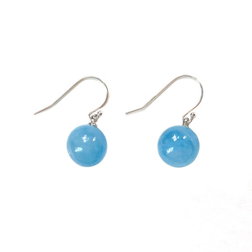 Ji Ge natural aquamarine earrings S925 sterling silver antique round bead hook blue crystal earrings original design light luxury new Chinese style
