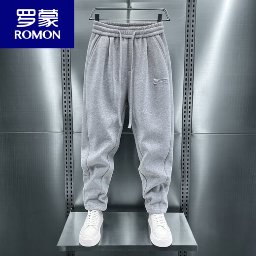 ROMON Men's Autumn and Winter New Gray Sports Pants Loose Straight Wide Leg Harem Pants Heavy Velvet Sweatpants Casual Pants Velvet Dark Gray L Weight 125-140 Jin Jin is equal to 0.5 kg