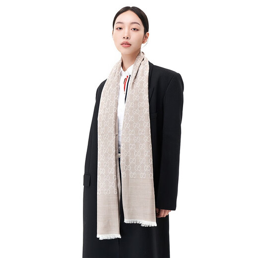 GUCCI Gucci scarf women's double G printed wool scarf beige 165904 3G646 9500