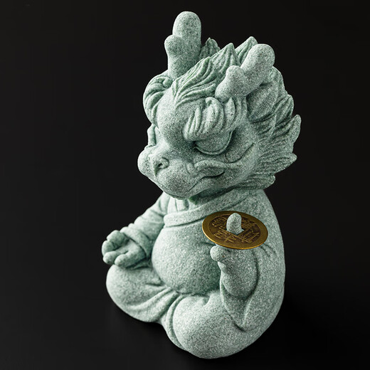Earth Story Green Sand Stone Lucky Dragon Tea Pet Ornament One Finger Makes Money Mascot Tea Table Home Living Room Desktop 2024 Decoration Master Shenlong One Finger Makes Money - Combination Pack No Specifications