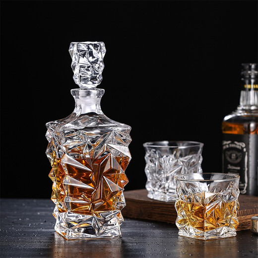 Yite Blue Crystal Glass Wine Bottle Thickened Lead-Free Red Wine Bottle Ornament Decanter Whiskey Bottle Empty Bottle Storage Bottle Wine Set No. 17 Bottle 850ml