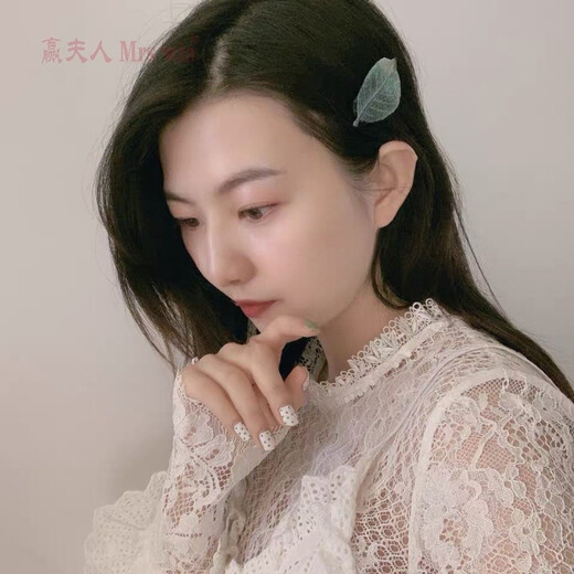 Yanxiang Korean style broken hair clip, fresh girly embroidered leaf bangs clip BB clip, elegant gradient broken hair clip, side clip, leaf style hair clip, 3-piece set
