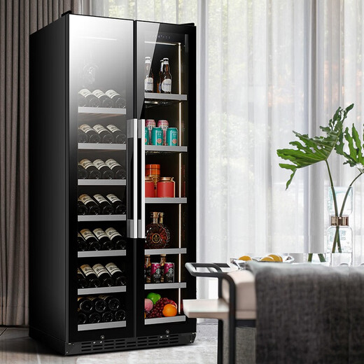 BAIKAILUN double-door double-temperature red wine cabinet mirror glass double-door constant temperature wine cabinet embedded home living room refrigerator moisturizing large-capacity office tea liquor beverage display cabinet 1.78 meters high丨Dual-temperature mirror丨Double ice bar model 320L thin model