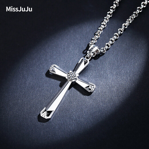 Miss JuJu pt950 platinum pendant cross for men, fashionable pendant, classic and elegant platinum pendant, necklace not included, weight 10.9-11.1g + black leather cord