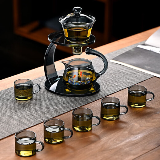 Light luxury semi-automatic tea maker lazy magnetic glass handmade high-end Kung Fu tea set 07 pieces for home use