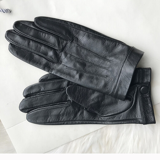 Gold Longyue Men's Lambskin Genuine Leather Gloves Touch Screen Thin Unlined Single Layer Soft Sheepskin Driving Outdoor Gloves Split Finger Spring Autumn Winter Plus Velvet Warm Black Plus Small Hand Repair Black L Unlined