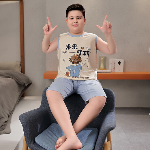 Fat Boy Pajamas Summer Modal Mangas cortas más Fat Fat Ban Fat Summer Summer delgado de tamaño mediano Ropa para el hogar 967 Letras grises 170 Tamaño