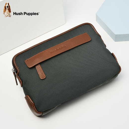 Hush Puppies Men's Handbag Casual Canvas Clutch Large Capacity Double Layer Personalized Trendy Fashion Clutch Men's Bag Large Officially Authorized Counterfeit 100% Double Zipper
