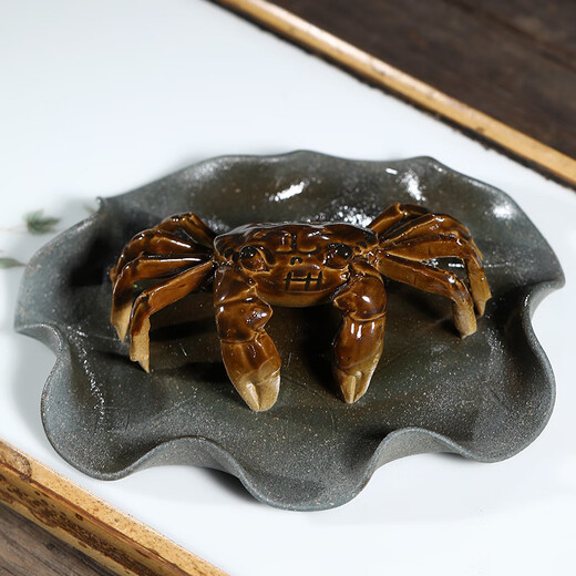 Zun Pot Tea Pet Ornaments Purple Clay Color-Changing Crabs from All Directions Can Bring Good Luck Color-Changing Crabs Lotus Leaf Green