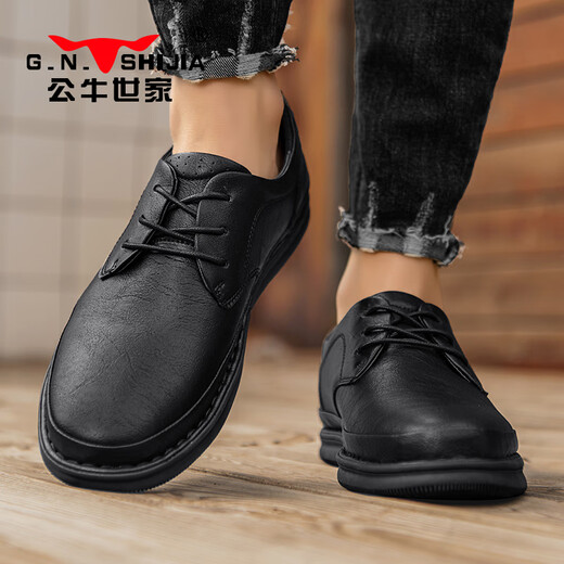 Bull Family Men's Shoes 2025 New Breathable Leather Shoes Men's Cowhide Business Casual Shoes Soft Sole Versatile Driving Shoes Men