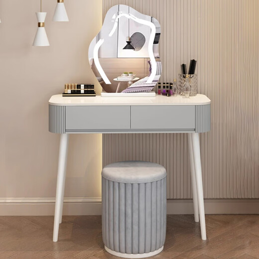 DUMANNI dressing table bedroom modern simple small and large apartment dressing table table light luxury wabi-sabi cream style bedside single table in one white 50 table + smart mirror + round stool complete decoration