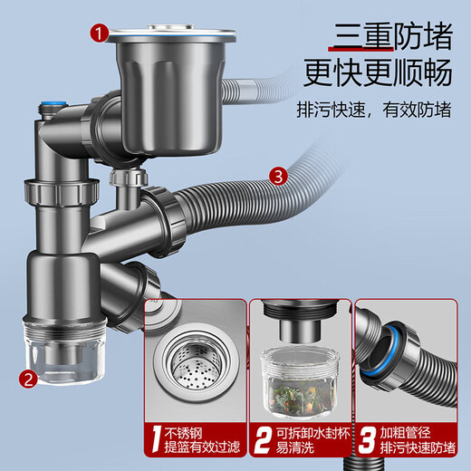 
Larsd Washing Basin Drain Pipe Kitchen Sink Sewer Set Dishwasting Pool Sewer Pipe Accessories Anti-odor Set Universal E Double Tank Sewer Set (Double 110 Ports) 9227