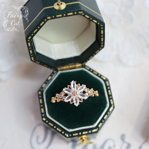 Kechu Japanese Christmas 23 autumn limited edition snowflake snow cut grass tanzanite moonstone silver gold-plated ring necklace nojess moonstone ring Hong Kong No. 10