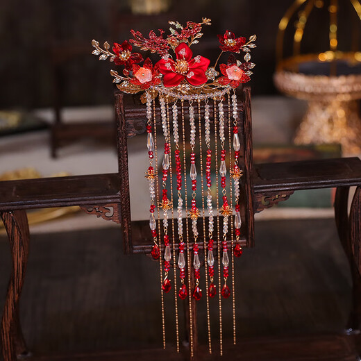 Lingchuan Xiuhe headdress bride's high-end atmospheric red phoenix crown Chinese retro step hair ornament Xiuhe clothing accessories make the face smaller