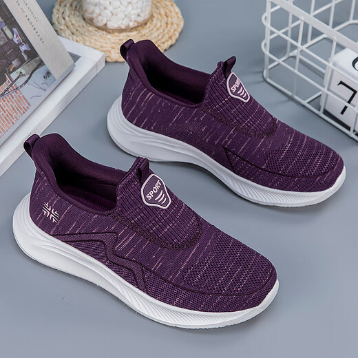 Spring and autumn old Beijing cloth shoes, elderly women's shoes, soft sole non-slip breathable mesh shoes, casual middle-aged and elderly leap month mother's shoes, purple 38