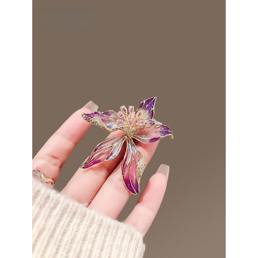 QUAMER Gold Store Style French Iris Brooch High-end Women's Exquisite Crystal Corsage Feeling Pin Suit Coat Purple Pink Flower-Broch