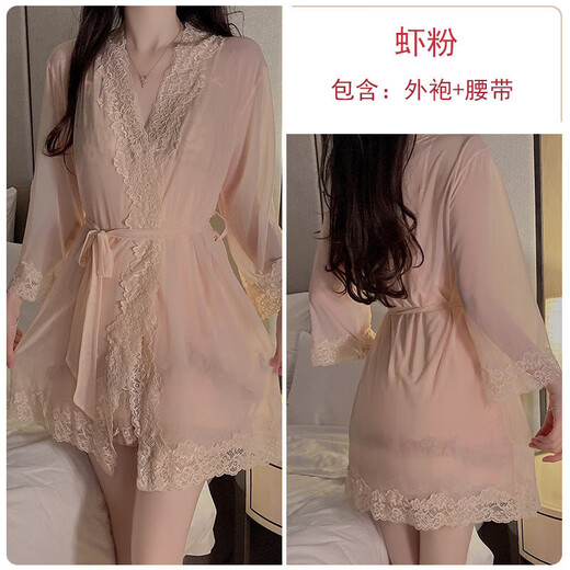 性感内衣纯欲网纱睡衣加胸垫聚拢睡裙外袍女家居服套装角色扮演夫 P3886绿色(短裤) M