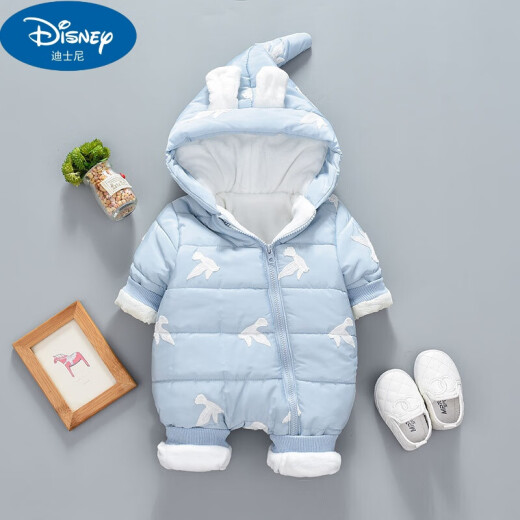 Disney's new baby girl clip-on jumpsuit plus velvet harem children's clothing male baby outing clothing dove ear blue 66cm