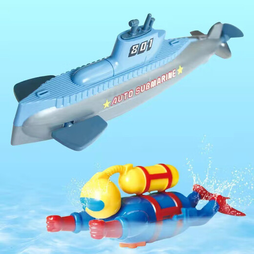 Aquarium-Mini-U-Boot-Taucher kann ins Wasser gehen, damit Kinder im Wasser baden und spielen können. Aufziehbares Spielzeugboot, Früherziehungsmodell, U-Boot + Taucher, mit Cartoon-Aufklebern