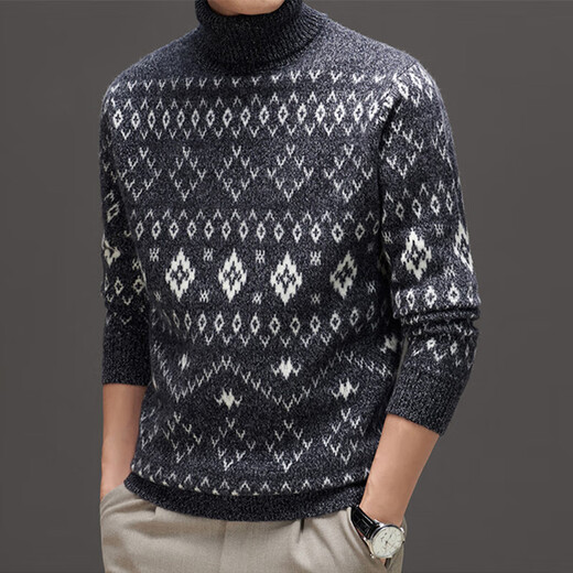 DVW thickened pure wool sweater for men in winter warm ethnic style turn-down turtleneck sweater luxury high-end brand base shirt black gray 100% pure wool S 165 reference weight 105-120Jin Jin is equal to 0.5 kg