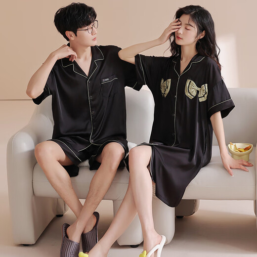 From the mood couple pajamas for women ice silk summer short-sleeved shorts home clothes men pajamas couple outfit one men and one women suit CLS 6210 XL men [height 175-180 weight 135-160Jin [Jin equals 0.5 kg]]