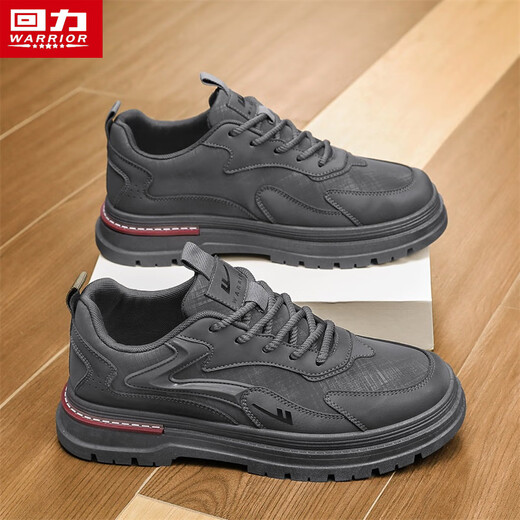 回力男鞋男士秋冬季新款板鞋厚底工装休闲鞋子劳保马丁靴男 黑色 43 