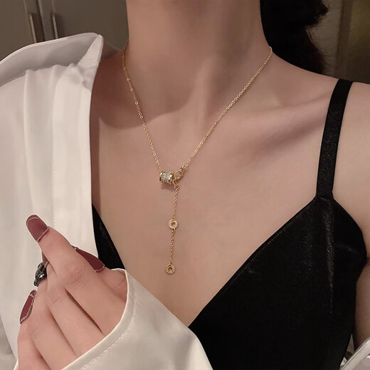Fat Donglai's same style 18k gold small waist necklace 18K rose gold full diamond women's Au750 color gold light luxury clavicle chain 18k full diamond small waist (rose gold) + counter gift box