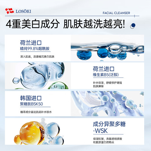 Losoki Switzerland imported anti-acne and mite cleansing milk amino acid for men and women to control oil, remove acne marks, blackheads and close pores cleansing milk, double acne removal, facial cleansing milk 200ml*2