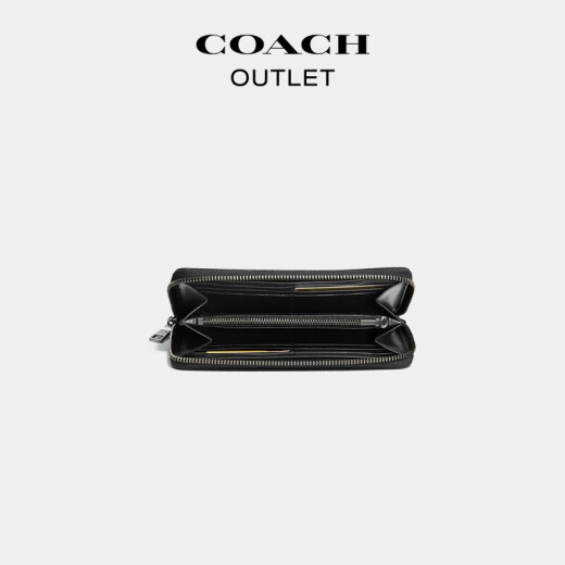 蔻驰（COACH）奥莱男士经典老花帆布风琴褶钱包长款黑色质感高级感 碳灰色/黑色