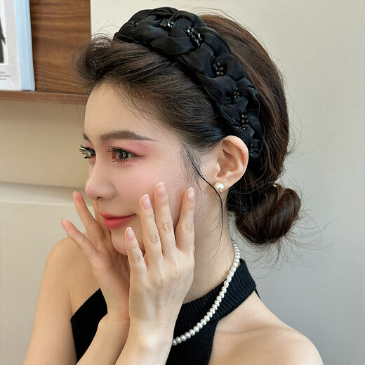 Biyun high-end Korean style black wide-brimmed headband female Internet celebrity pressed hair headband 2024 new style temperament high-end hairpin headband black retro fashionable and exquisite-