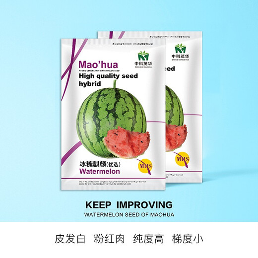 Zhongke Maohua Vegetable and Fruit Seeds Rock Sugar Kirin Watermelon Seeds Early Mature Xinjiang 8424 Super Sweet Pink Flesh Melts in the Mouth Rock Sugar Kirin 5g/bag (about 90 pieces) Small area