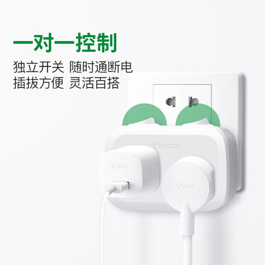 公牛（BULL）转换插头/一转二插座/无线转换插座/电源转换器 适用于卧室、厨房 2位分控开关插座GN-9323