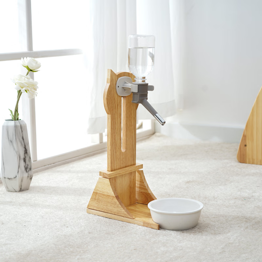 CLCEY Cat Water Dispenser Hanging Shelf Fixed Water Bottle Non-wet Mouth Automatic Rolling Ball Drinking Fountain Pet Supplies Oak Frame + Heqi Drinking Fountain + Ceramic Bowl