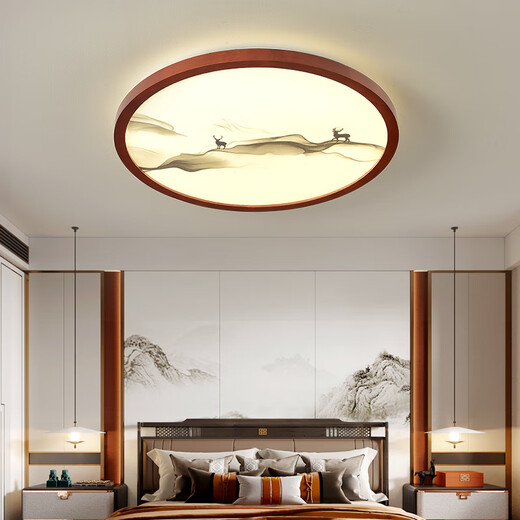 Jundi New Chinese style bedroom ceiling lamp LED living room lamp simple and elegant master bedroom lamp dining room study Chinese style lamp Elk style-three-tone lighting