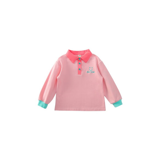 Nuo Dou Xiong girls long-sleeved lapel T-shirt spring and autumn new style 5 children's embroidered Polo shirt little girl Korean style bottoming top light pink 120 size