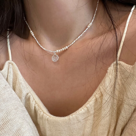 S925 sterling silver broken silver pearl fortune necklace 2023 autumn and winter new silver jewelry wholesale for women N1295 plain silver 925 silver
