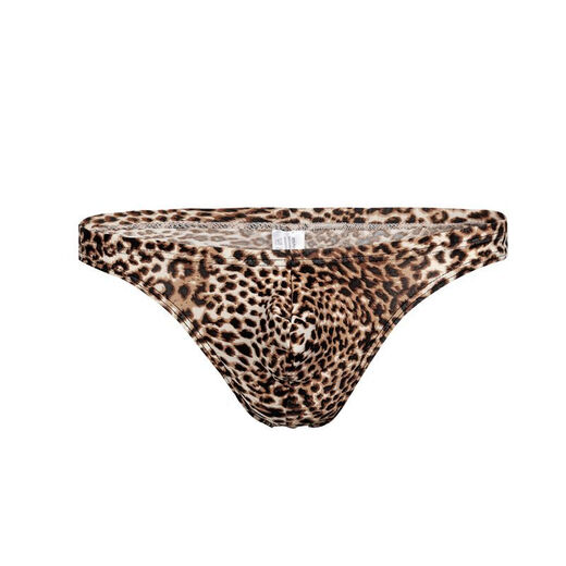 Magnificent Men's Leopard Print Sexy Underwear T-Pants with Exciting Pouch T-Pants Narrow Brim Sexy Men's T-Pants Brown M