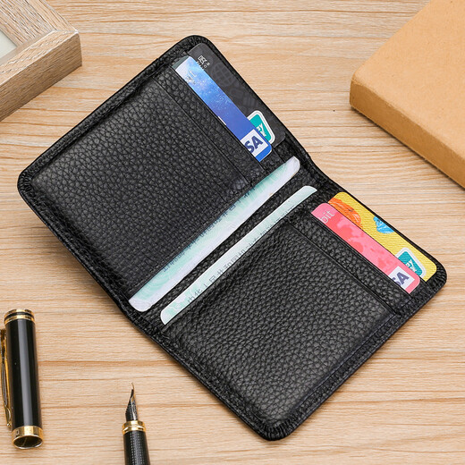 Momboska Bag Men's Leather Driver's License Cover Ultra-Thin Compact Card Holder Women's Bank Card Holder ID Cover Multiple Card Slots Black