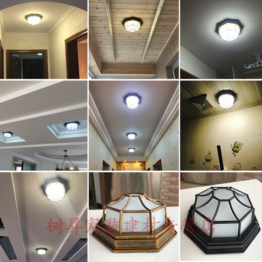 Luz de entrada de villa puerta luz de techo al aire libre luz de balcón impermeable entrada pasillo al aire libre americano pasillo sensor luz luz octogonal LED mejorado bronce grande 30WLED luz blanca