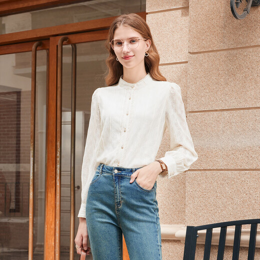 Betu women's autumn and winter new shirt French retro lace stand-up collar lace long-sleeved shirt 2310T53 light apricot L (light apricot pre-sale shipped on 03/30)