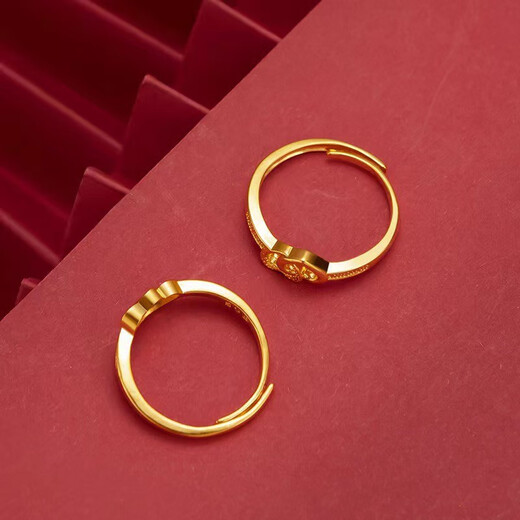 Dongzhitiandi imitation Vietnamese sand gold ancient ring for women, simulated fake gold ring opening, adjustable engagement wedding pose props, double heart open ring, 1 single ring box