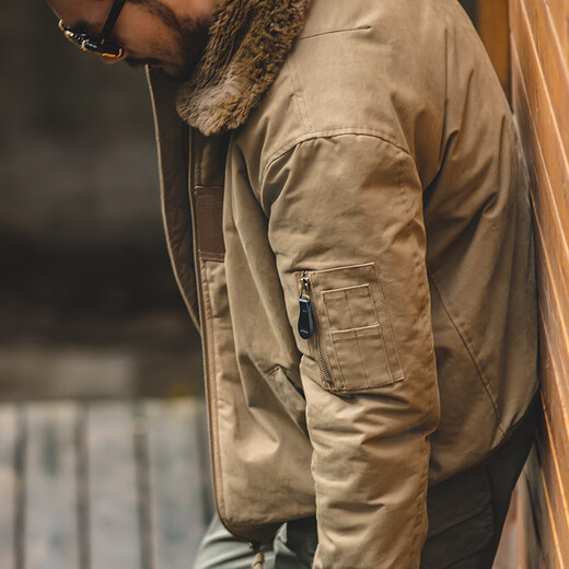 Madden Workwear American Retro B15 Pilot Cotton Jacket Men's Warm Fur Collar Thickened Cotton Jacket Spring and Winter Men's Jacket Green Clothes Men's Winter Jacket/Coat Men/Men's Cotton Coat/Cotton Men's Jacket 2XL