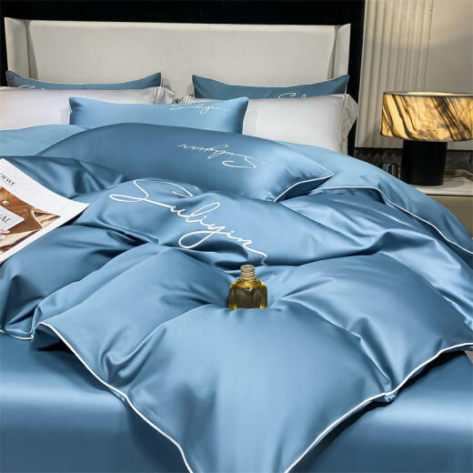 Nanjiren 60S long-staple cotton four-piece set 100% cotton satin embroidery wedding quilt cover bed sheet pillowcase 1.5m bed