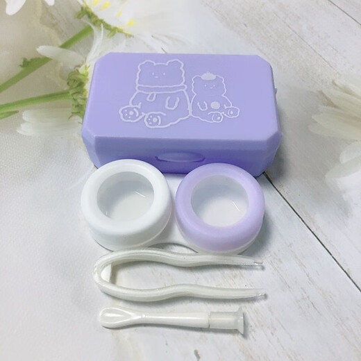 妙眸可爱小熊图案卡通简约小巧便携式隐形眼镜盒收纳美瞳盒伴侣盒csyy 粉色