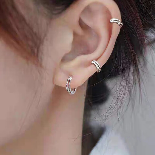 Japanese and Korean simple ear bone nails for women to keep their ears pierced and sleep without removing them 2024 new trendy small ear buckles earrings ear jewelry earrings silver-medium size